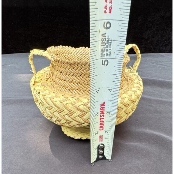Native American Hand Woven Pine Needle Basket -W/Handles 5” Tall -C9 - Picture 8 of 9